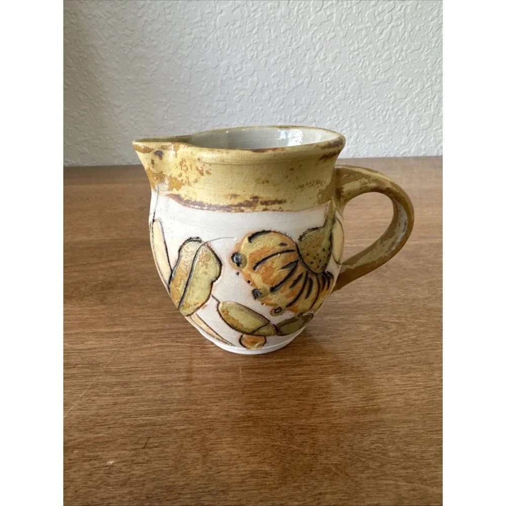 Vintage Australian Spring Mount Studio Pottery Floral, Bird Pitcher And Vase